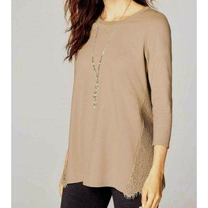 J Jill Top NEW Ponte Knit Tunic XL Beige Dressy Lace Back Relaxed May Fit 1X